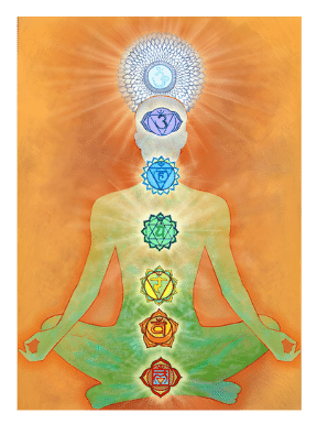 Illustration of seven chakras in the human body.
